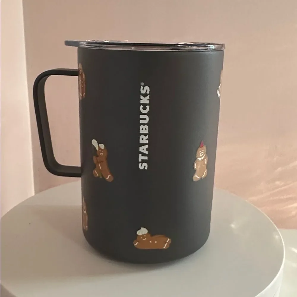 Starbucks Christmas MIIR  Dark Gray Mug/Cup with Holiday Gingerbread Men
